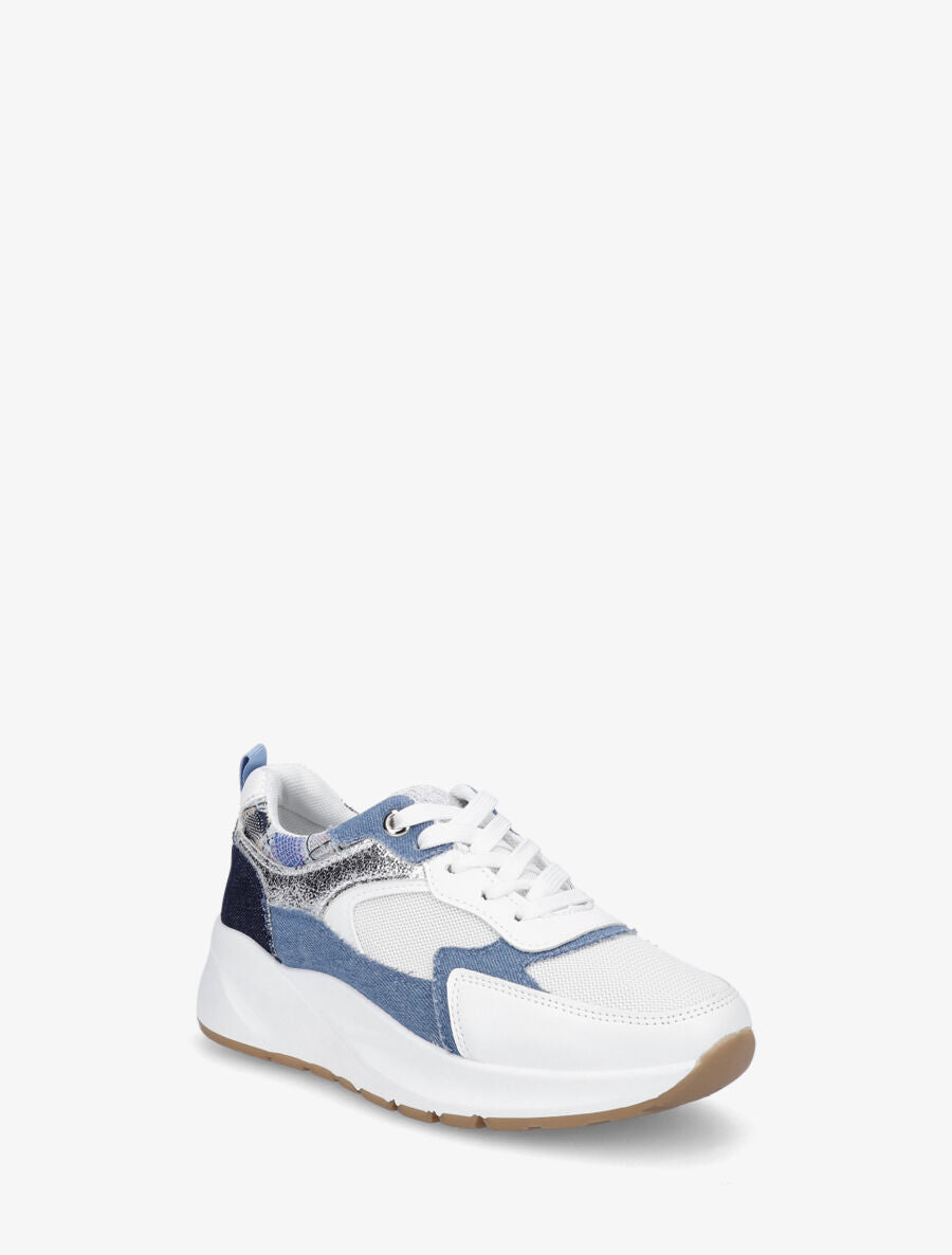 Sneakers à empiècement en tissu et irisés - Marine - 2