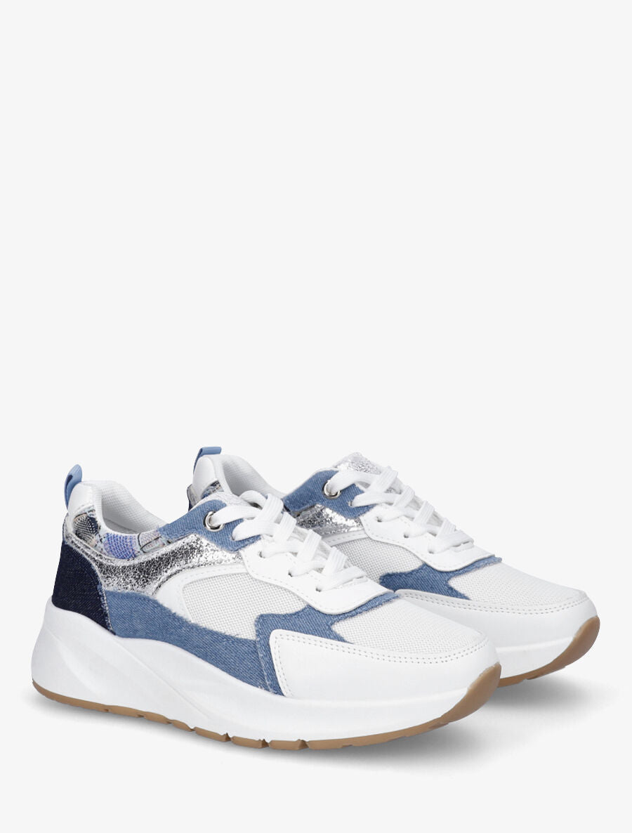 Sneakers à empiècement en tissu et irisés - Marine - 4
