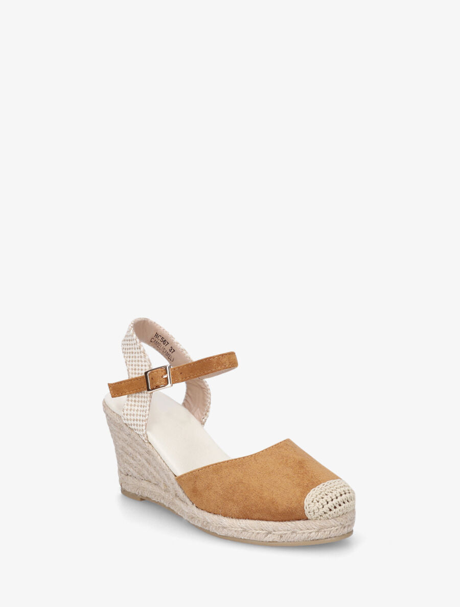 Espadrille en suédine à talon compensé - Camel - 3