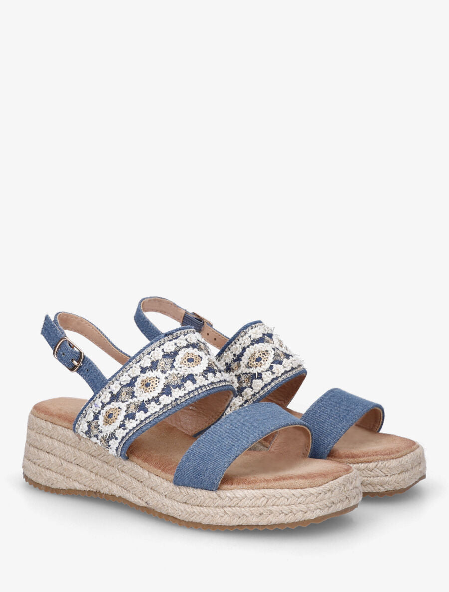 Sandales compensées à bride effet jean - Bleu - 4