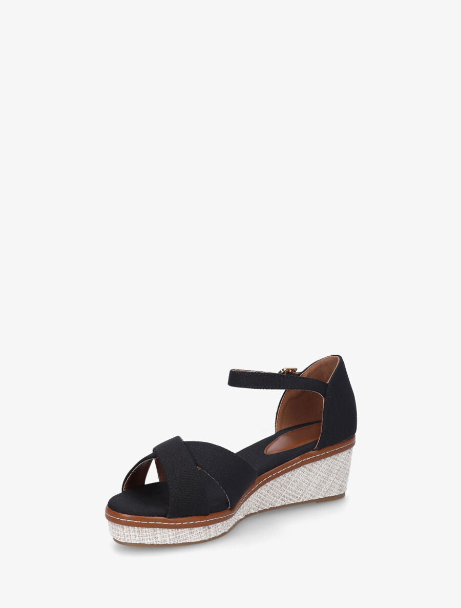Sandales compensées bride croisées en tissu - Noir - 4