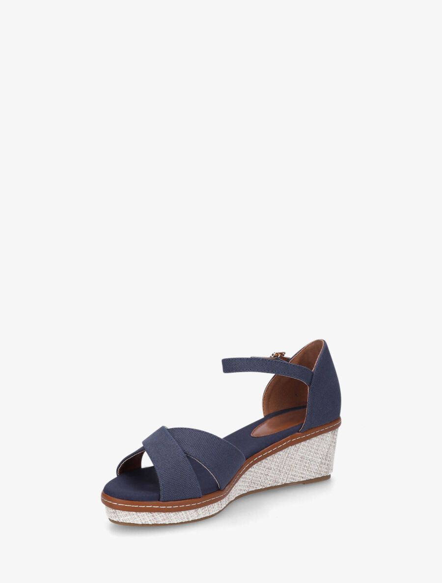 Sandales compensées bride croisées en tissu - Marine - 3