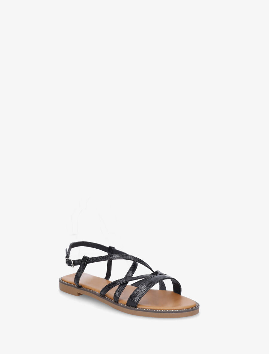 Nu-pieds multibrides en simili nacré - Noir - 2