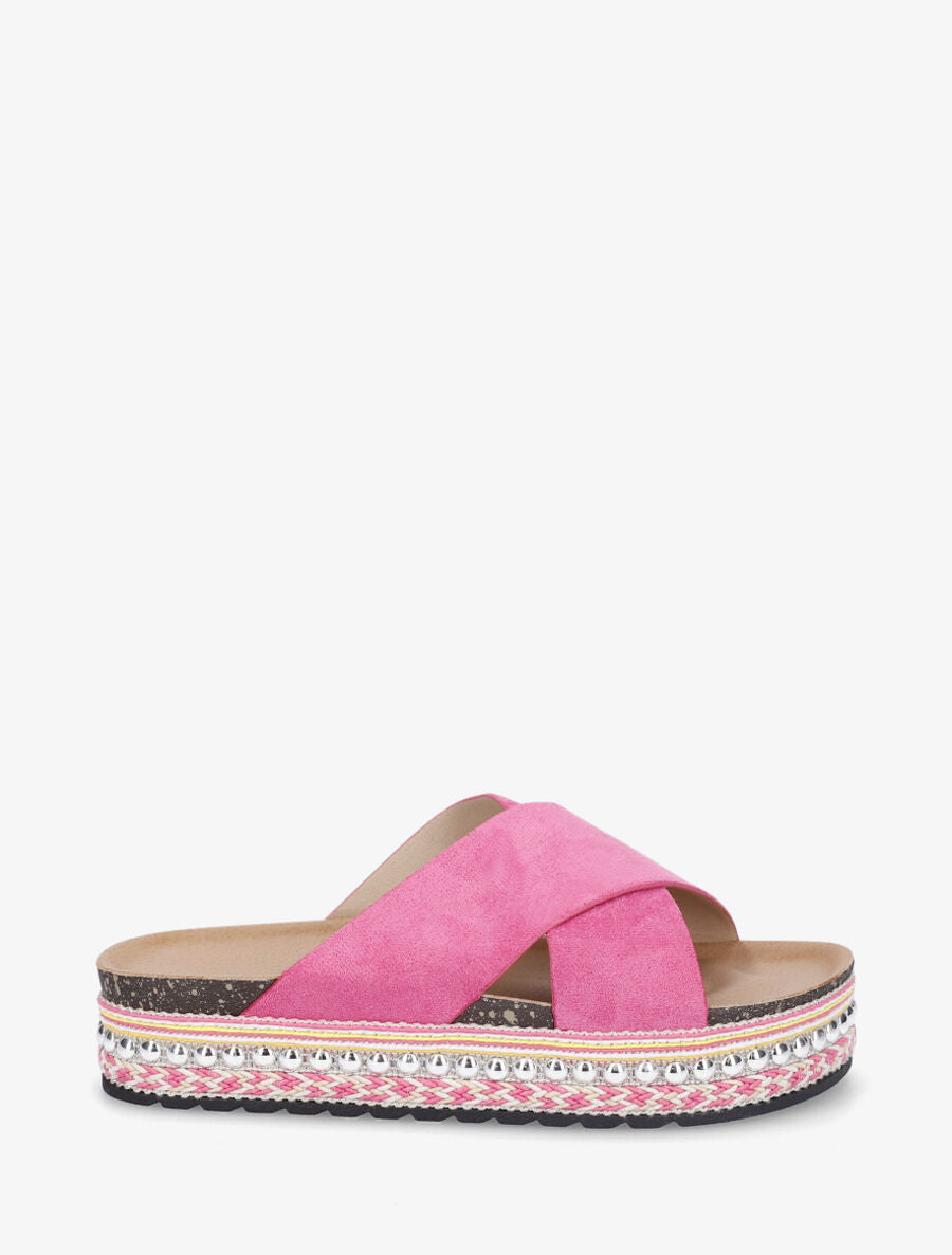 Claquettes croisées en suédine - Fuchsia - 5