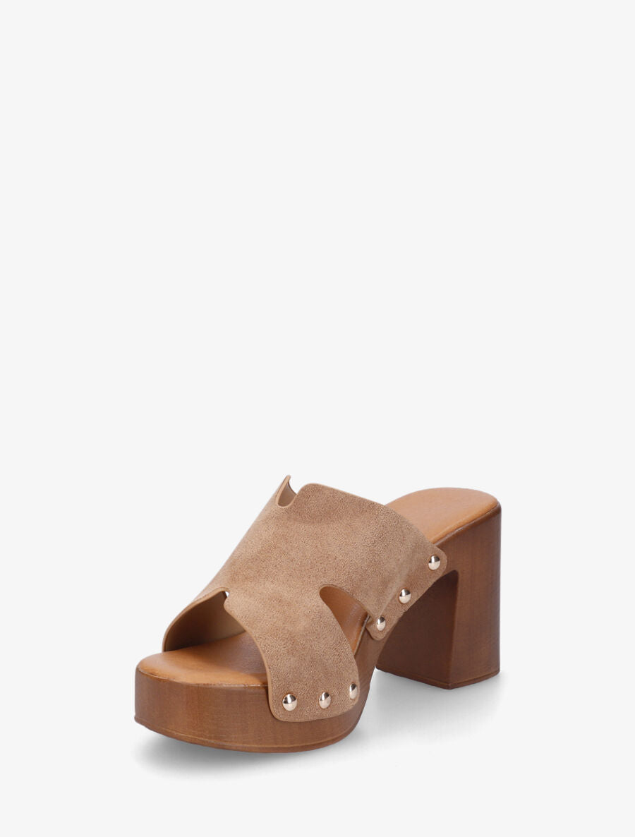 Mules à talon en suédine - Taupe - 3