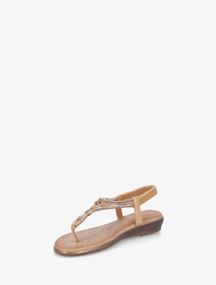Nu-pieds élastiqués à strass et perles - Beige - 3