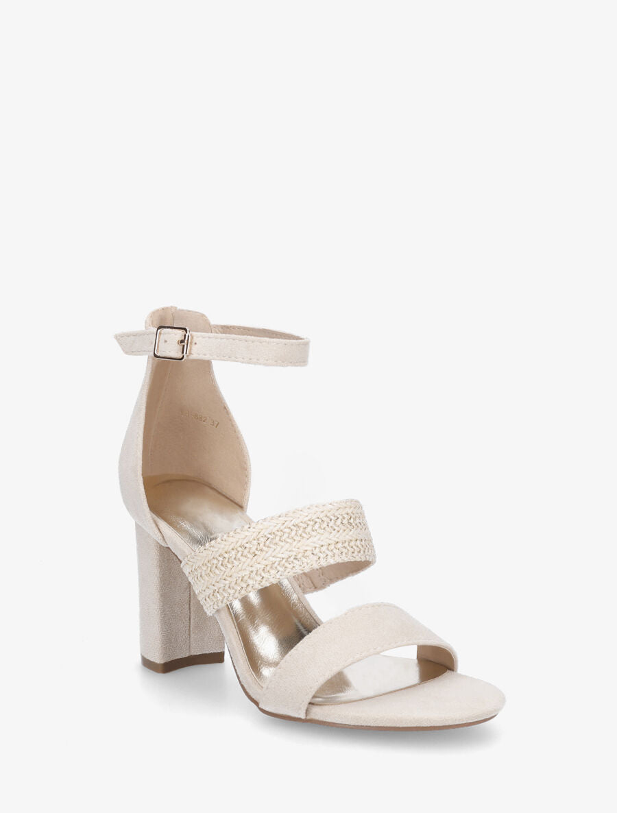 Sandales à talon en suédine et raphia - Beige - 2