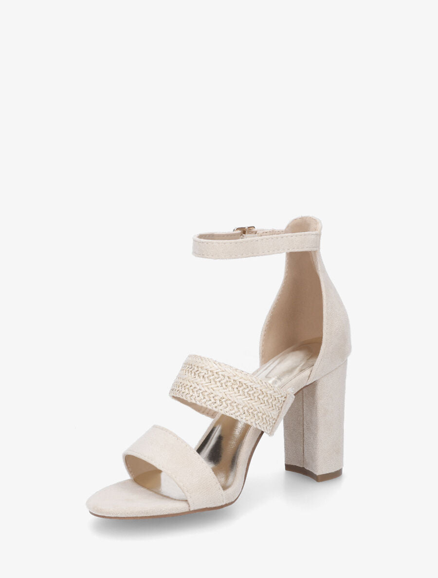 Sandales à talon en suédine et raphia - Beige - 3