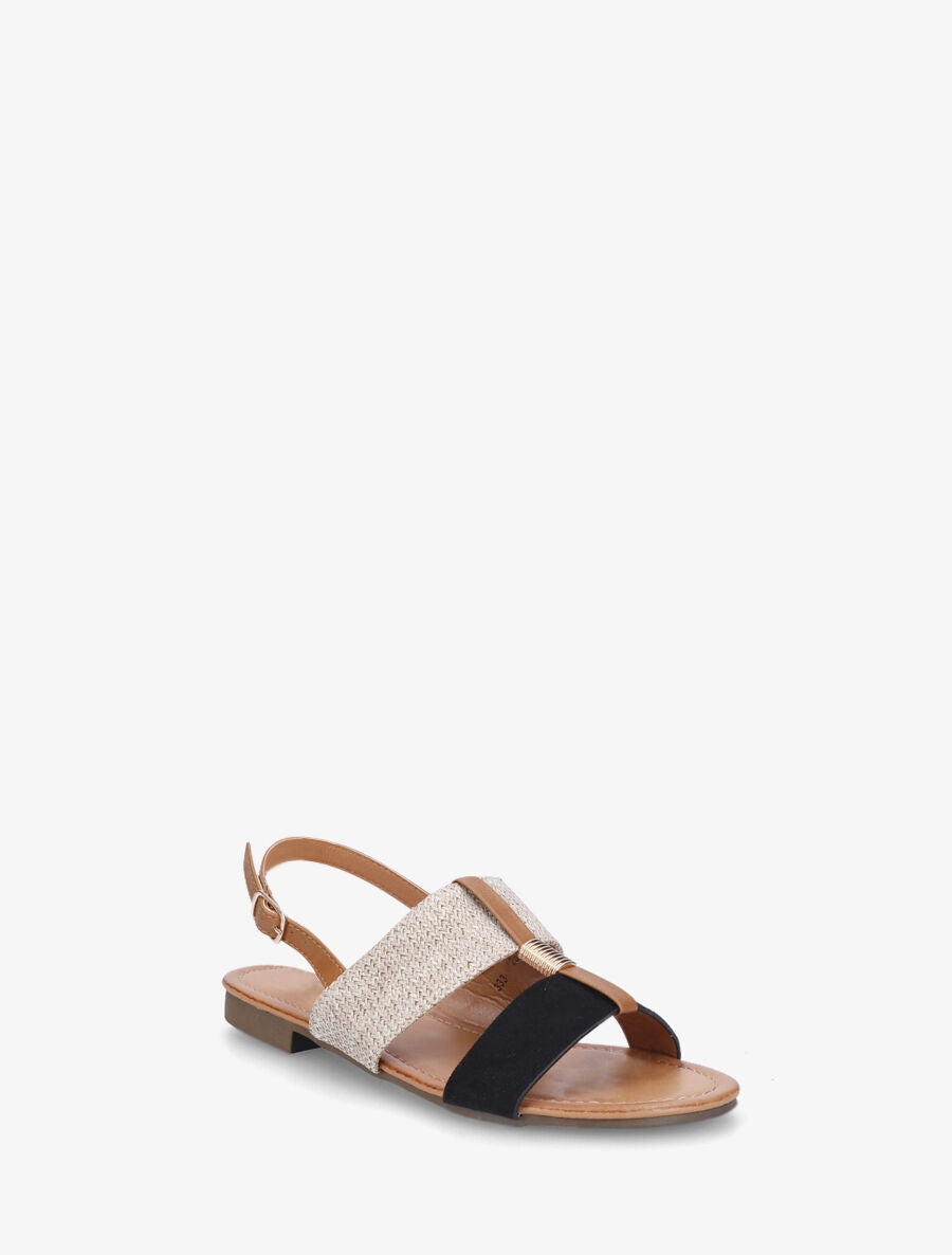 Nu-pieds bi-matière à bijou strié - Noir - 2