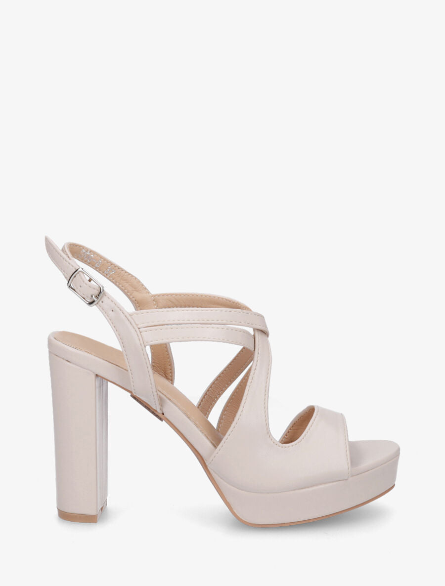 Sandales croisées à talon et plateforme - Beige - 5