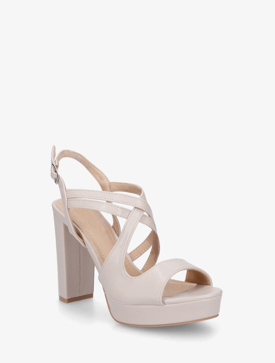 Sandales croisées à talon et plateforme - Beige - 2