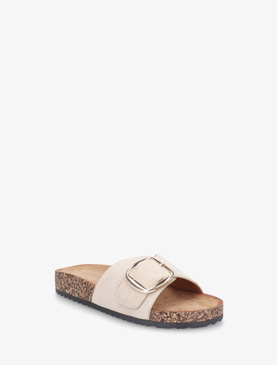 Claquettes en suédine à boucle - Beige - 2