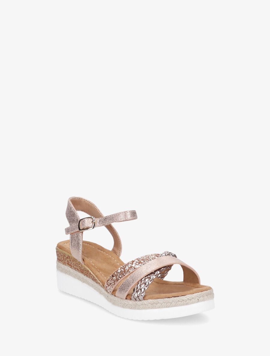 Sandales compensées croisées à paillettes - Rose gold - 2