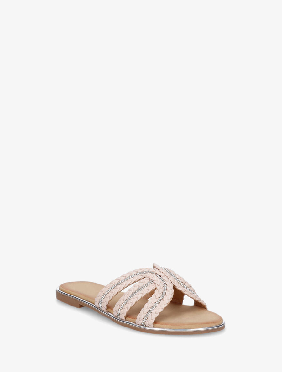 Mules plates tressée à strass - Beige - 2