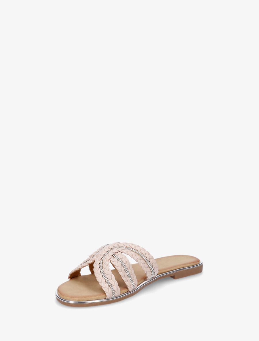 Mules plates tressée à strass - Beige - 3