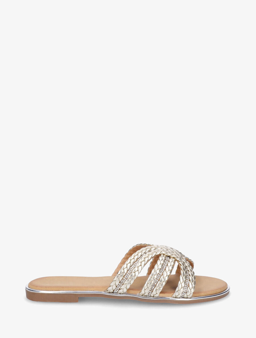 Mules plates tressée à strass - Or - 1