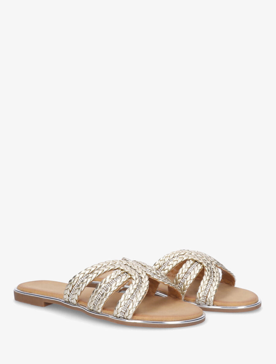 Mules plates tressée à strass - Or - 4