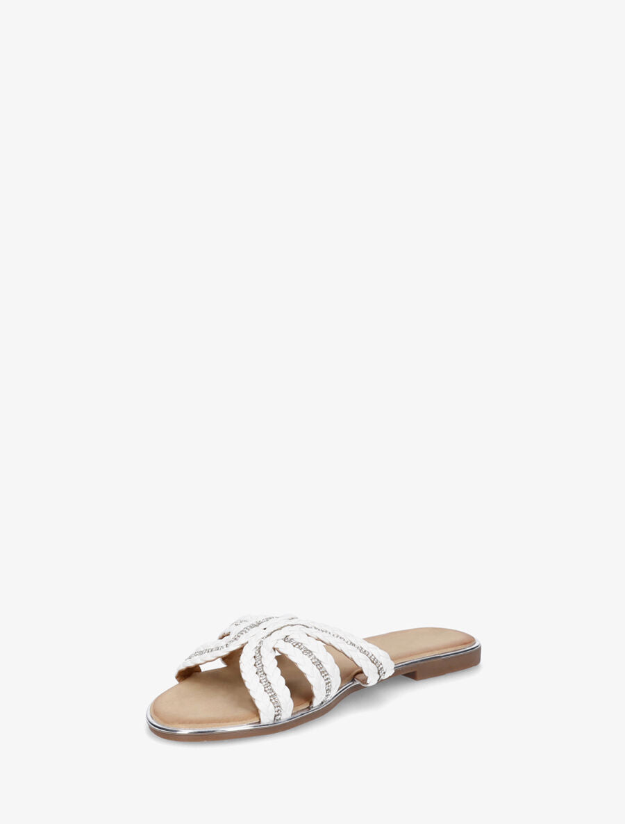 Mules plates tressée à strass - Blanc - 3