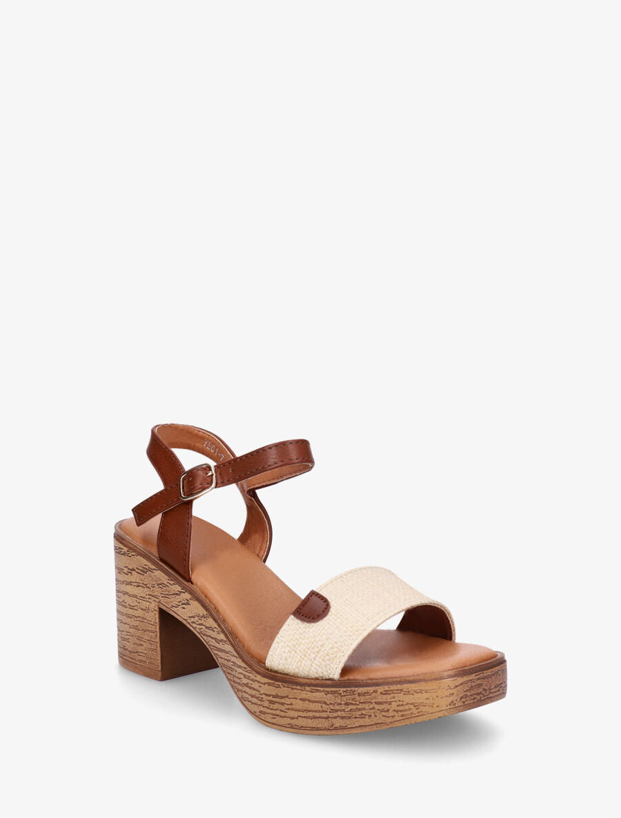Sandales à talon effet bois - Beige - 2