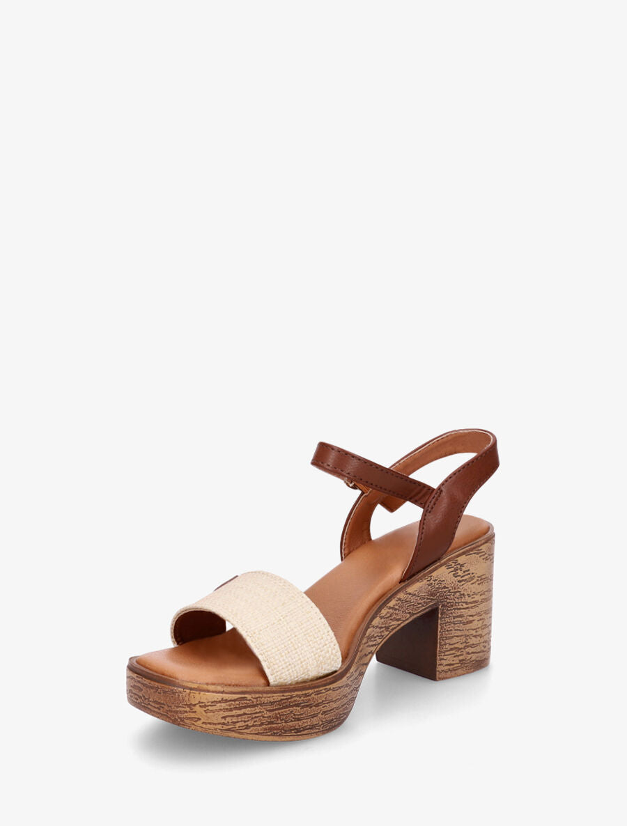Sandales à talon effet bois - Beige - 3