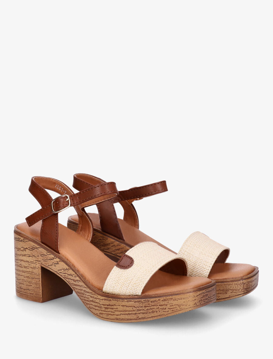 Sandales à talon effet bois - Beige - 4