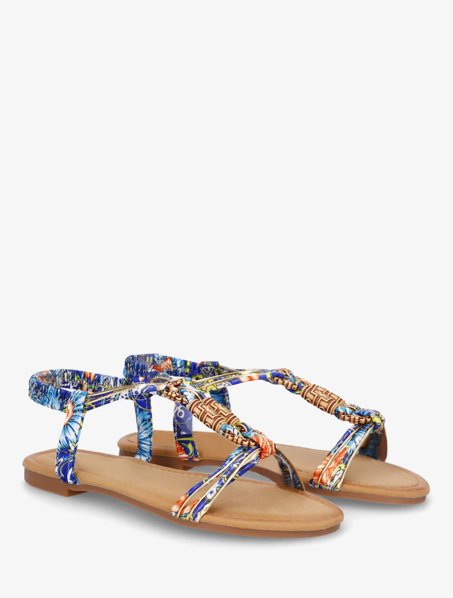Nu-pieds à cheville élastiquée et perles en bois - Marine - 4