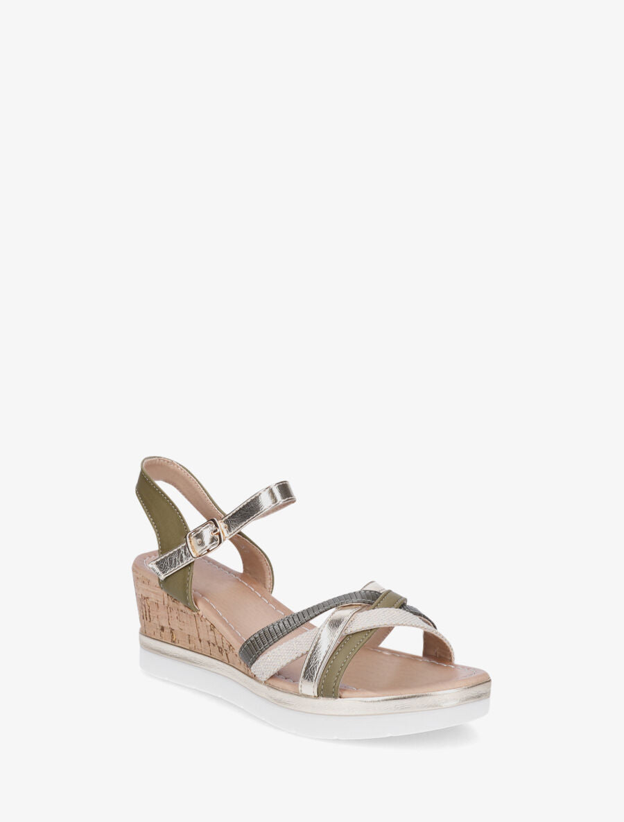 Sandales compensées à brides fantaisies - Kaki - 2