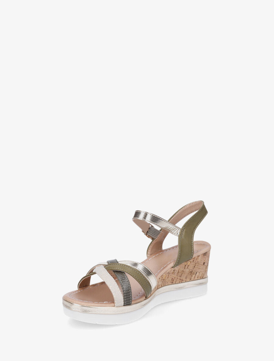 Sandales compensées à brides fantaisies - Kaki - 3