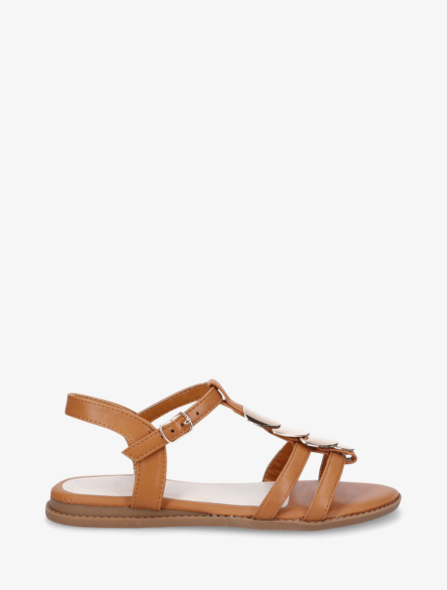 Nu-pieds en simili à bride bijoux - Camel - 5