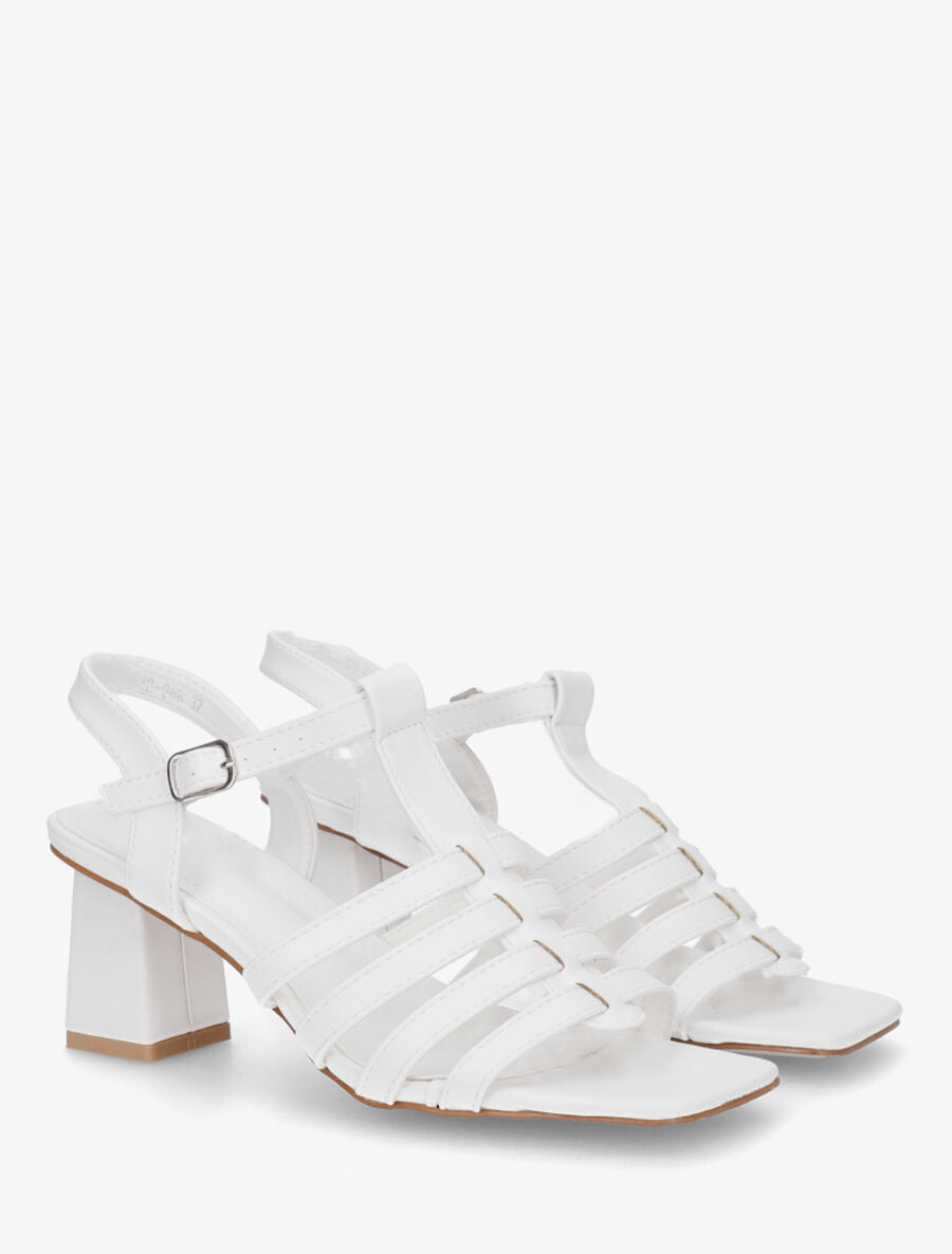 Sandales en simili bride en T - Blanc - 4