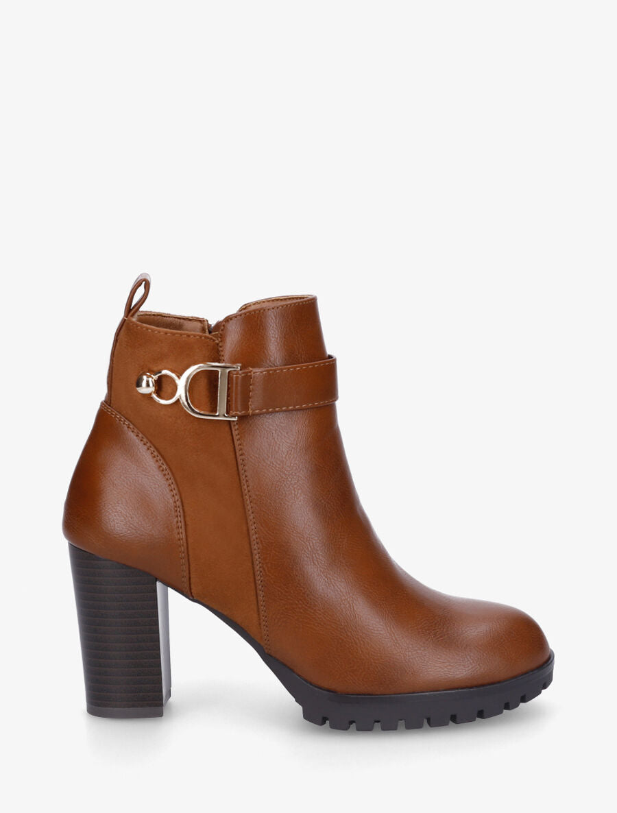 Bottines bimatière à talon haut - Camel - 1