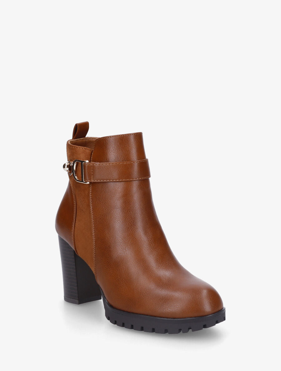 Bottines bimatière à talon haut - Camel - 2