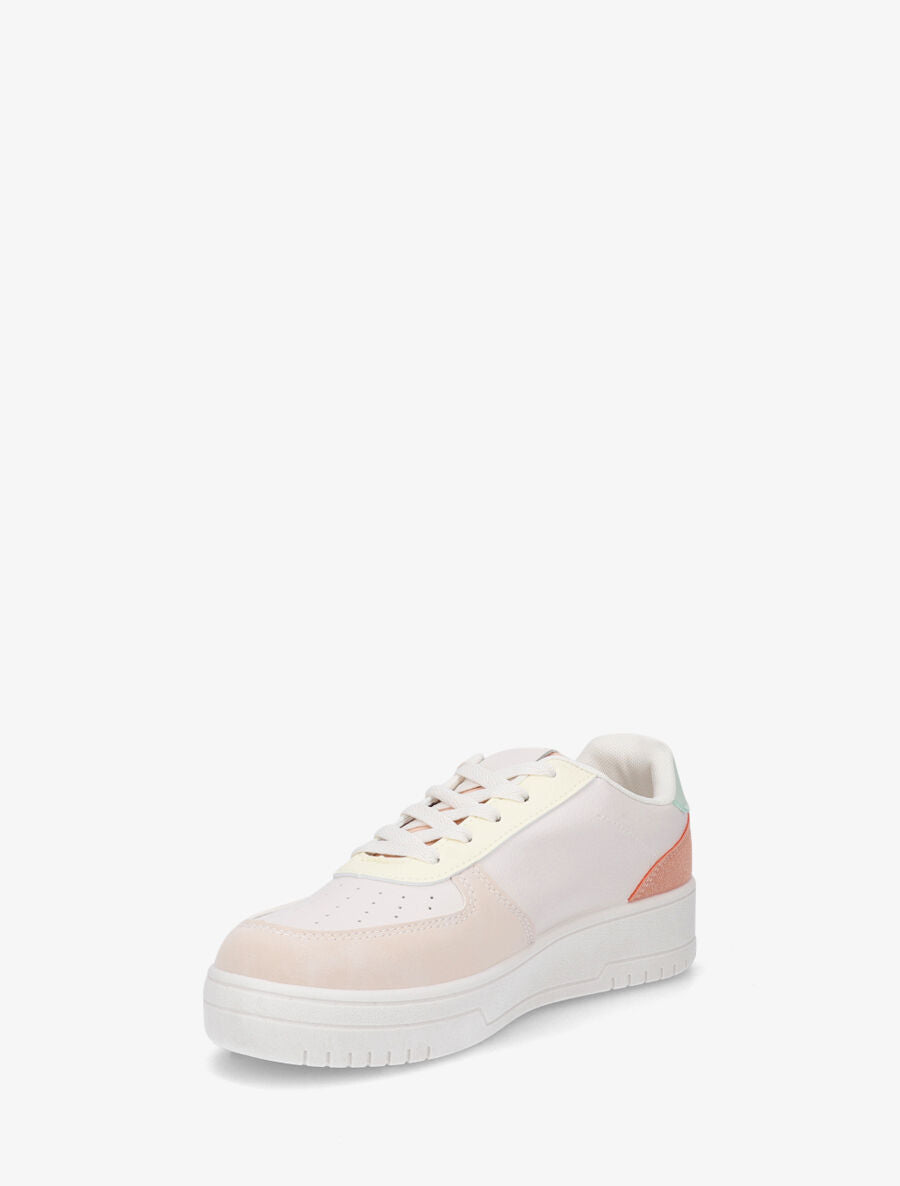 Sneakers à lacets et bandes à paillettes - Beige - 3