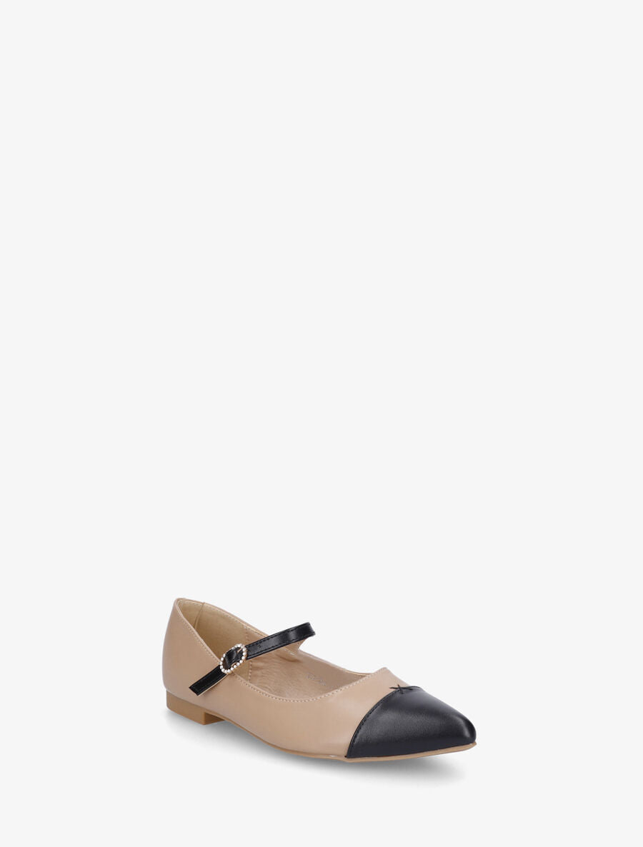 Ballerines en simili à boucle strassée - Beige - 2