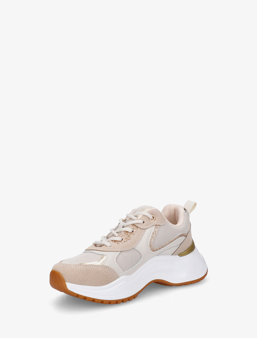 Baskets bimatière à contrefort nacré - Beige - 3