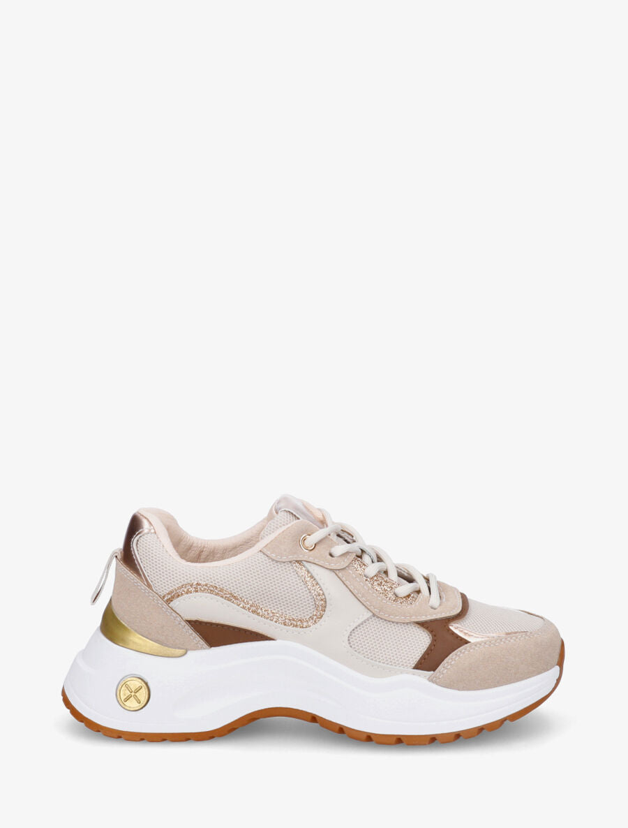 Baskets bimatière à contrefort nacré - Taupe - 1