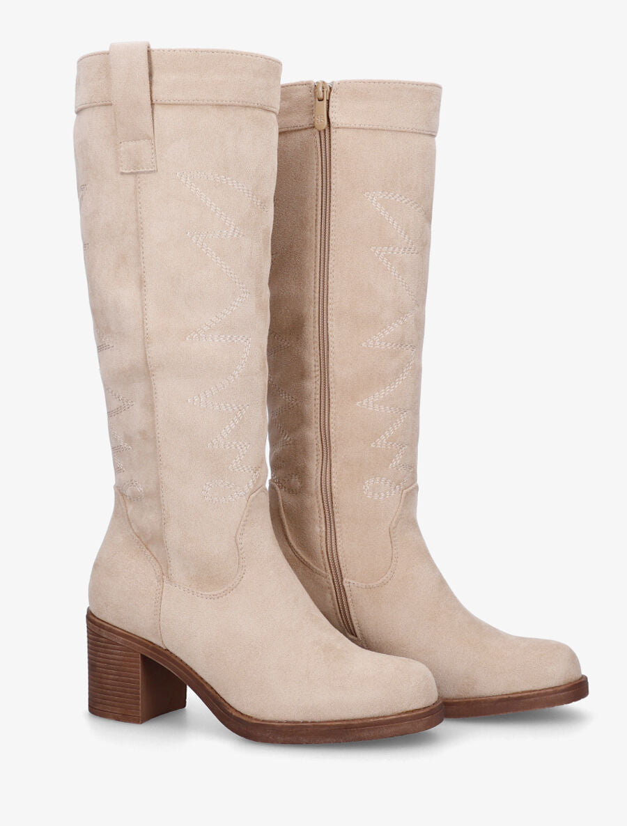 Bottes en suédine brodées - Beige - 4