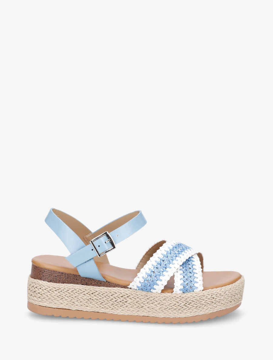 Sandales à brides en raphia tressés - Bleu - 5