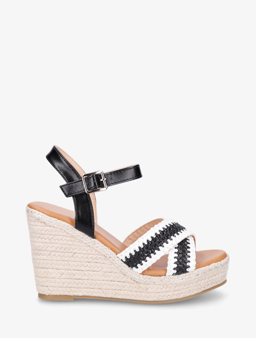 Sandales compensées à brides croisées - Noir - 1