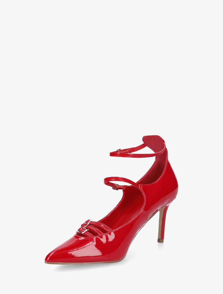 Escarpins vernis à brides à boucle - Rouge - 3