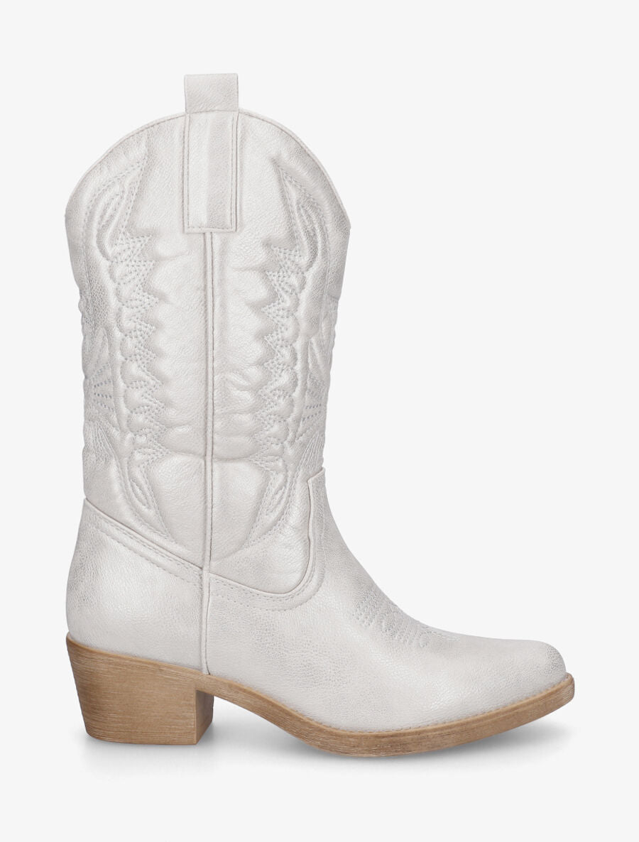 Bottines en simili nacré style santiags - Argent - 5