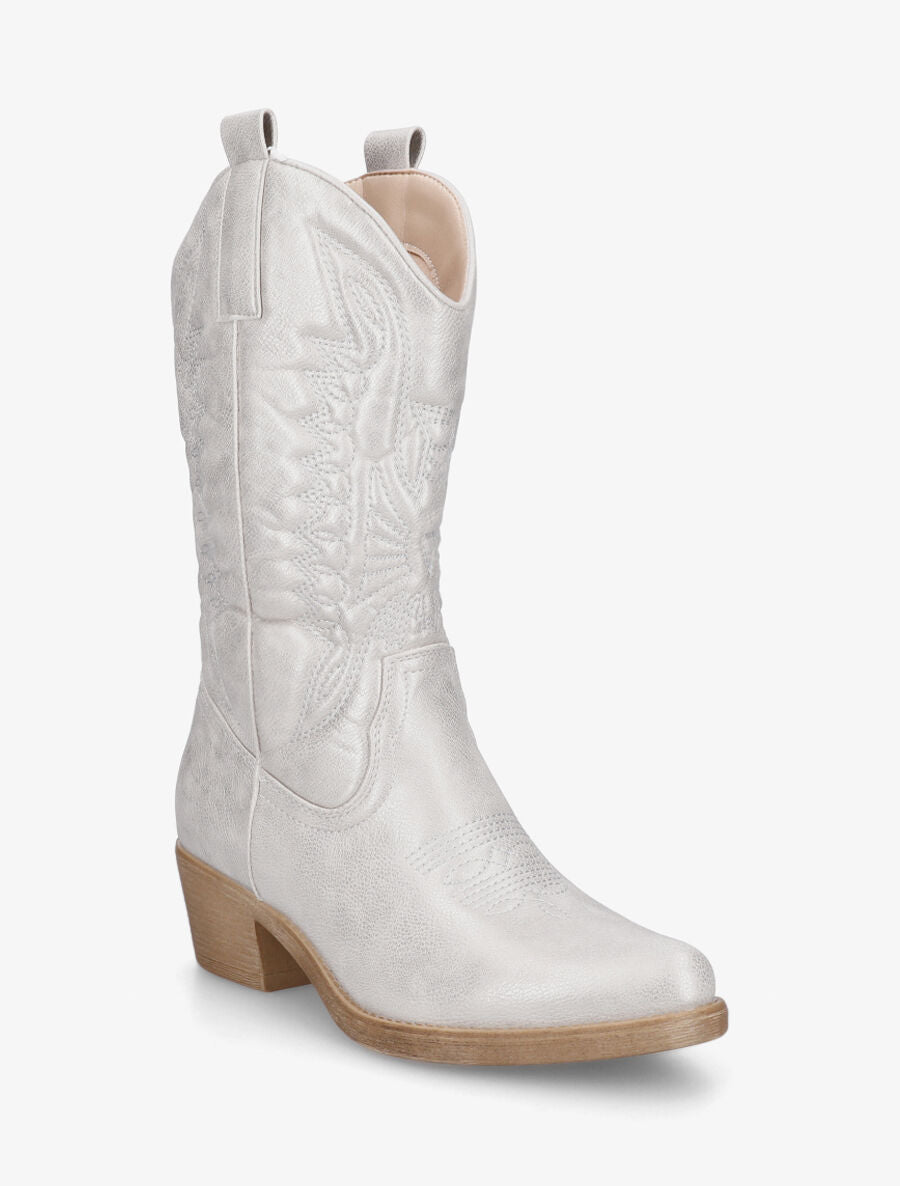 Bottines en simili nacré style santiags - Argent - 2