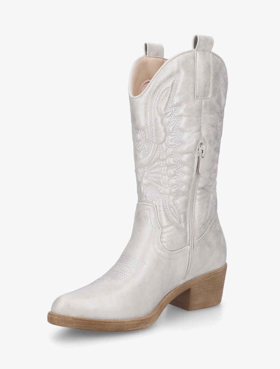 Bottines en simili nacré style santiags - Argent - 3