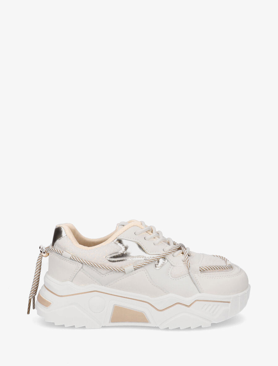 Baskets compensées à lacets stylisés - Beige - 5