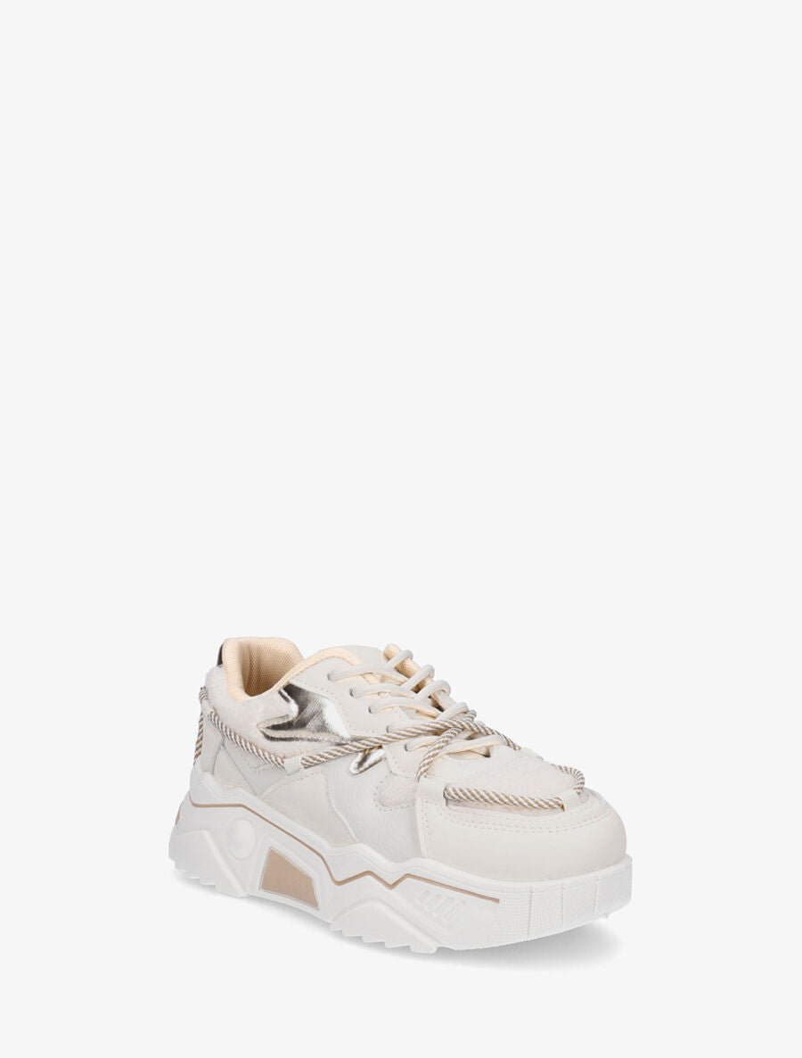 Baskets compensées à lacets stylisés - Beige - 2