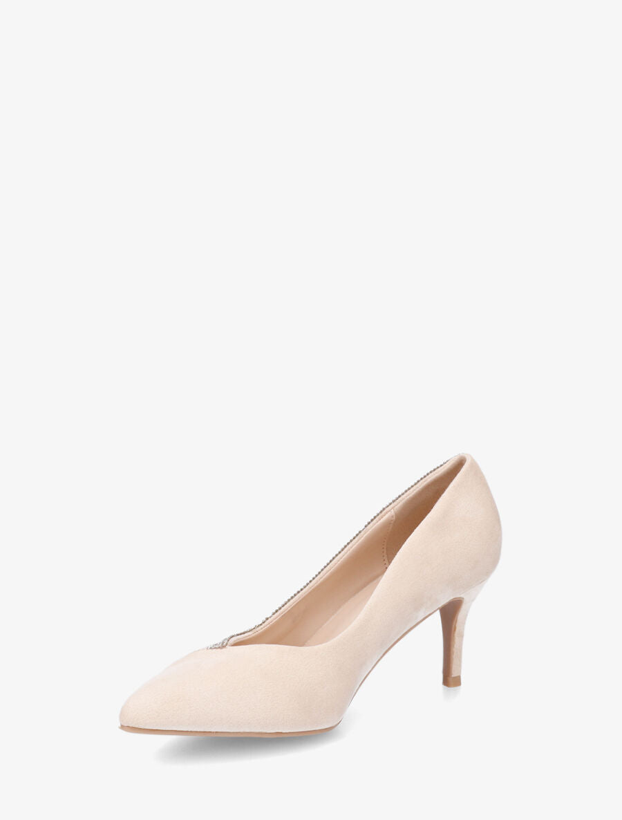 Escarpins bi-matière à bande strassée - Beige - 3