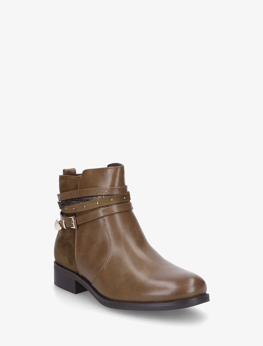 Bottines bi-matière à bandes dépareillés - Taupe - 2
