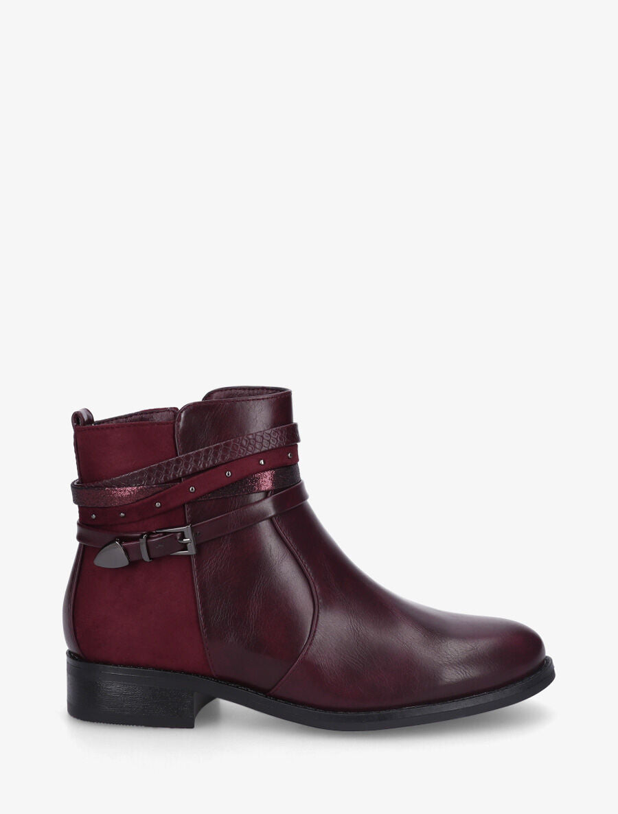 Bottines bi-matière à bandes dépareillés - Bordeaux - 5