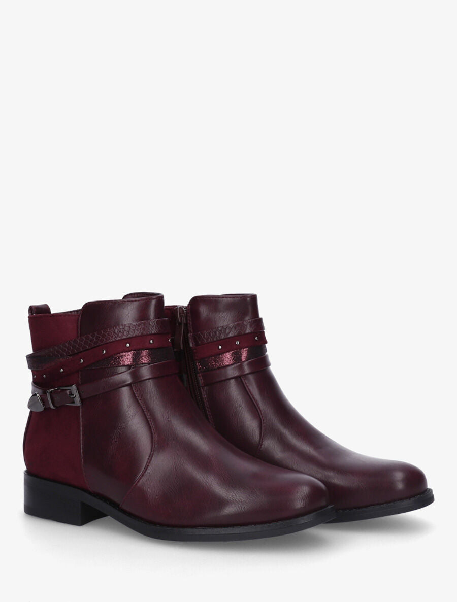 Bottines bi-matière à bandes dépareillés - Bordeaux - 4