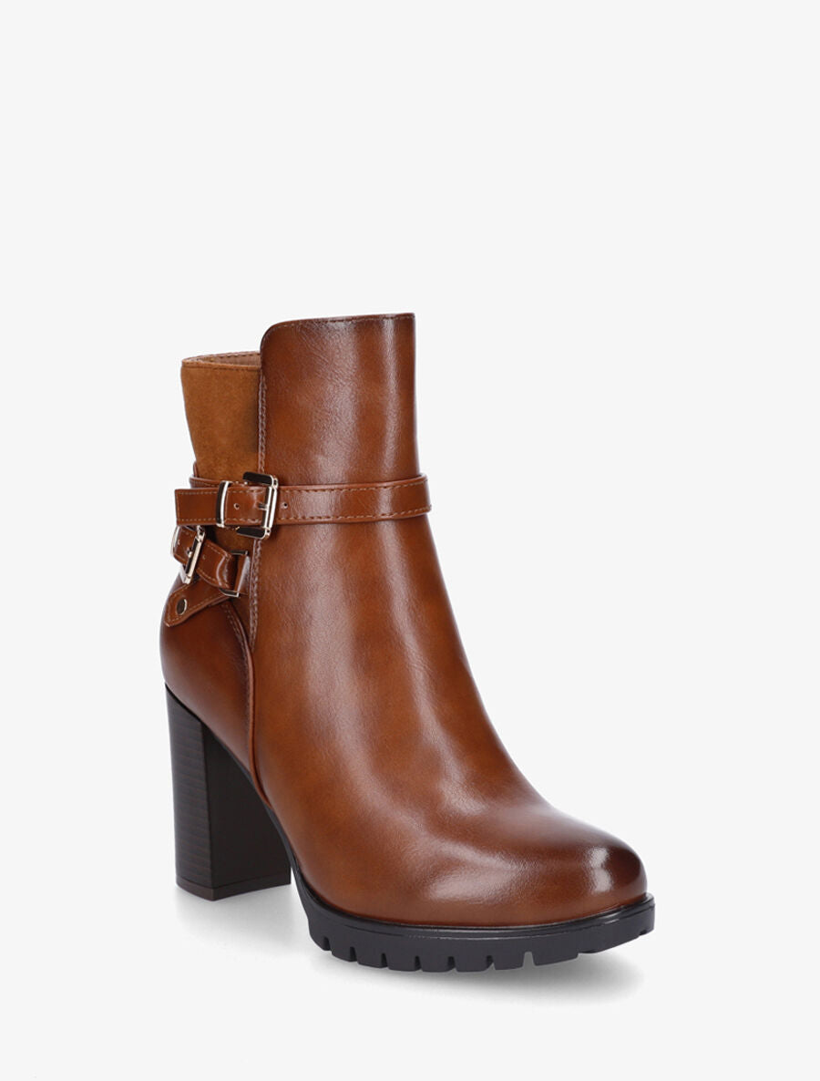 Bottines bimatière à talon haut - Camel - 2